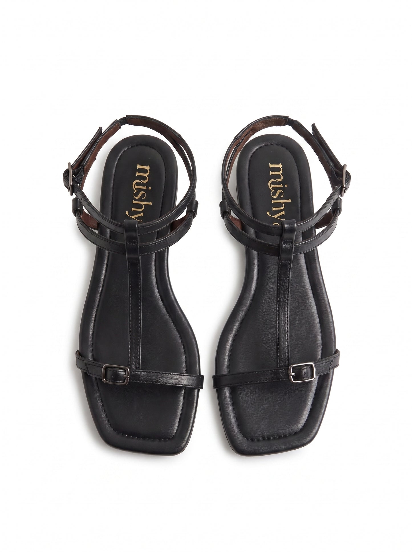 T-Strap Flat Sandals - Black
