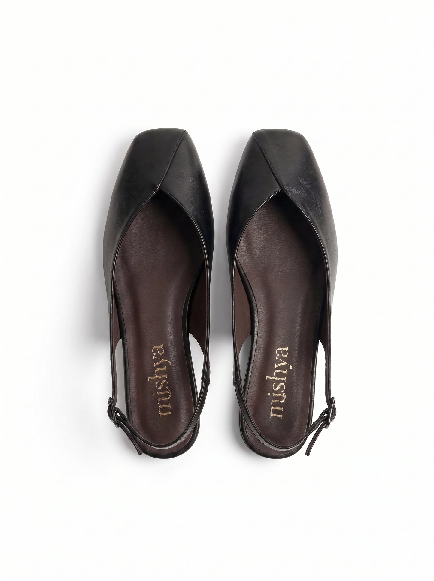 Square-Toe Flat Slingbacks in Black