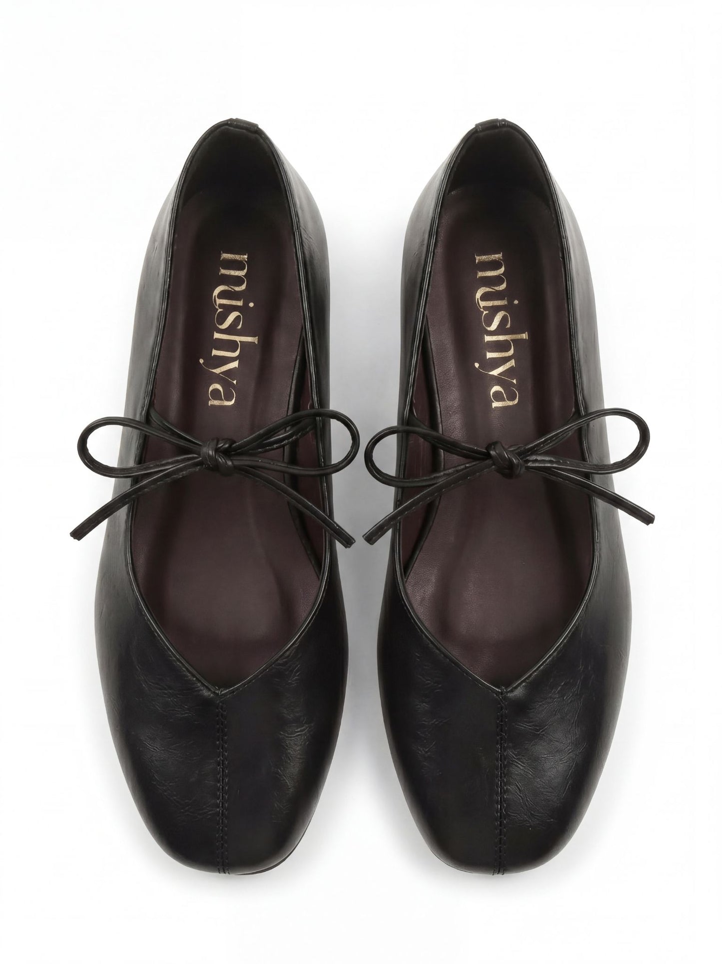 Lace-Tie Leather Ballet Flats in Black