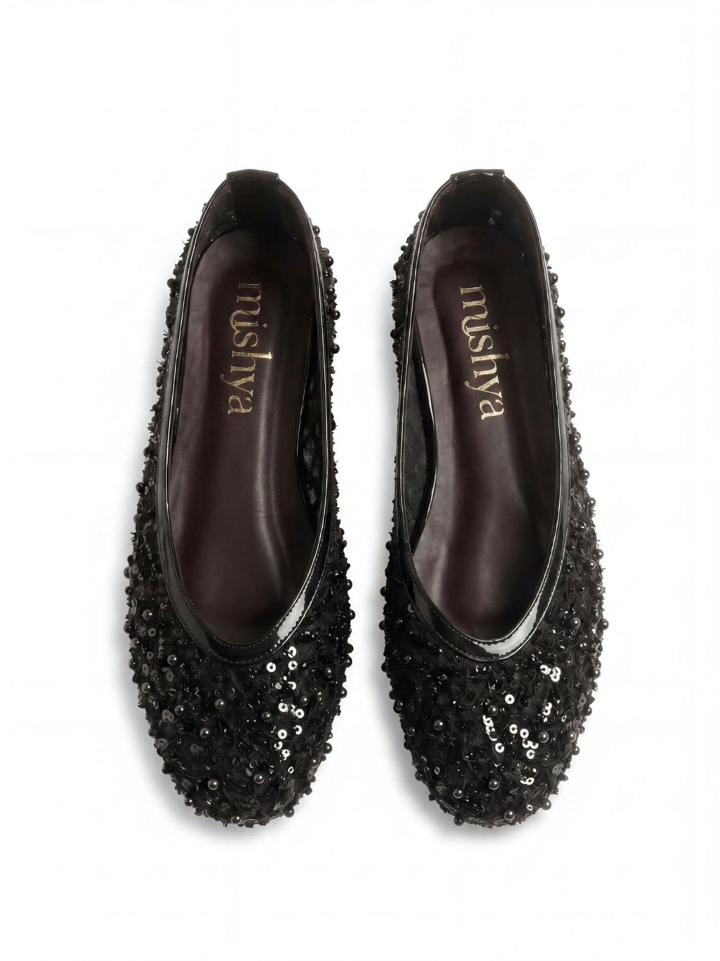 Pearl-Beaded Ballet Flats in Black