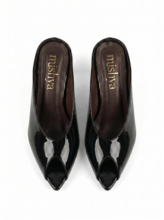 Patent Leather Peep-Toe Mules 5cm in Black