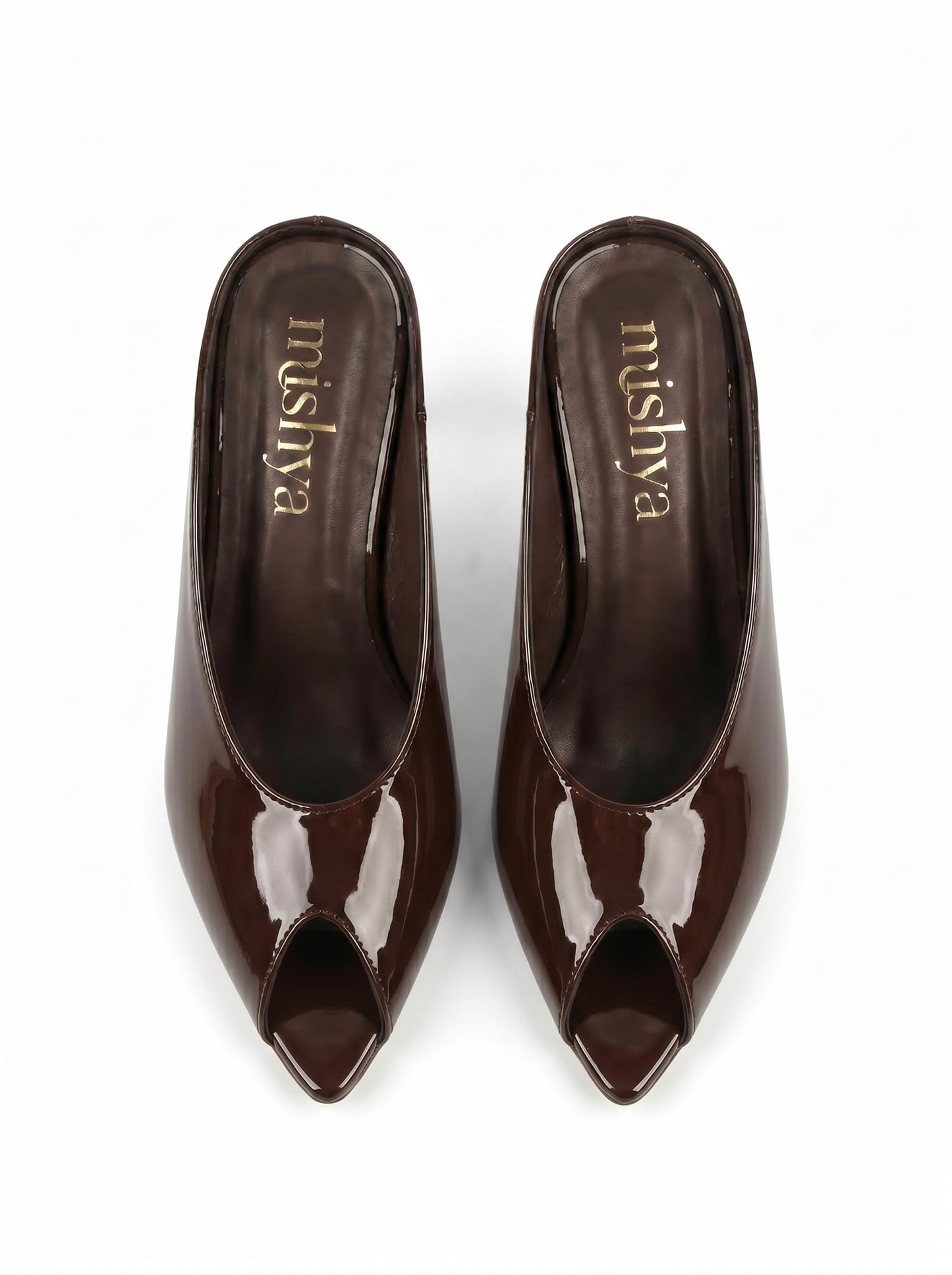 Patent Leather Peep-Toe Mules 5cm in Brown