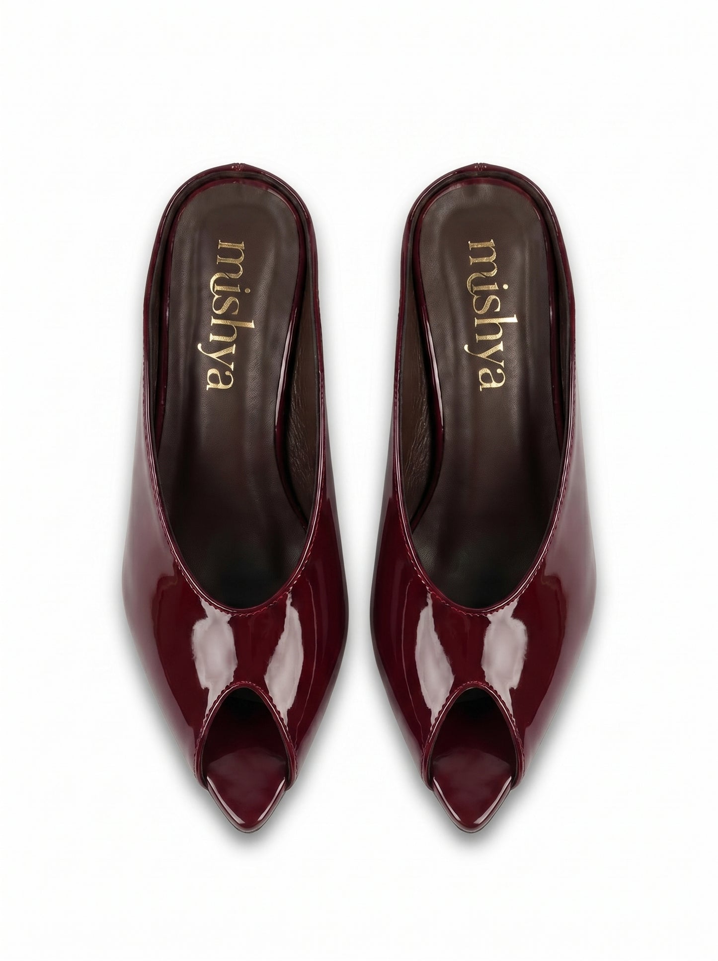 Patent Leather Peep-Toe Mules 5cm in Burgundy