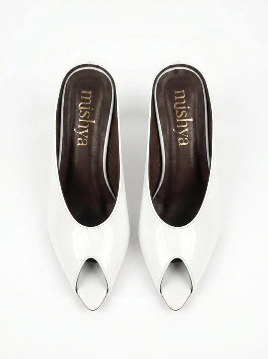 Patent Leather Peep-Toe Mules 5cm in White