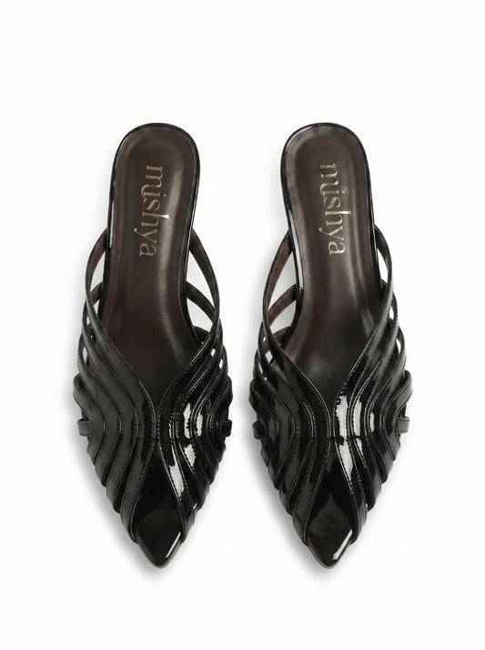 Strappy Patent Leather Mules 5cm in Black