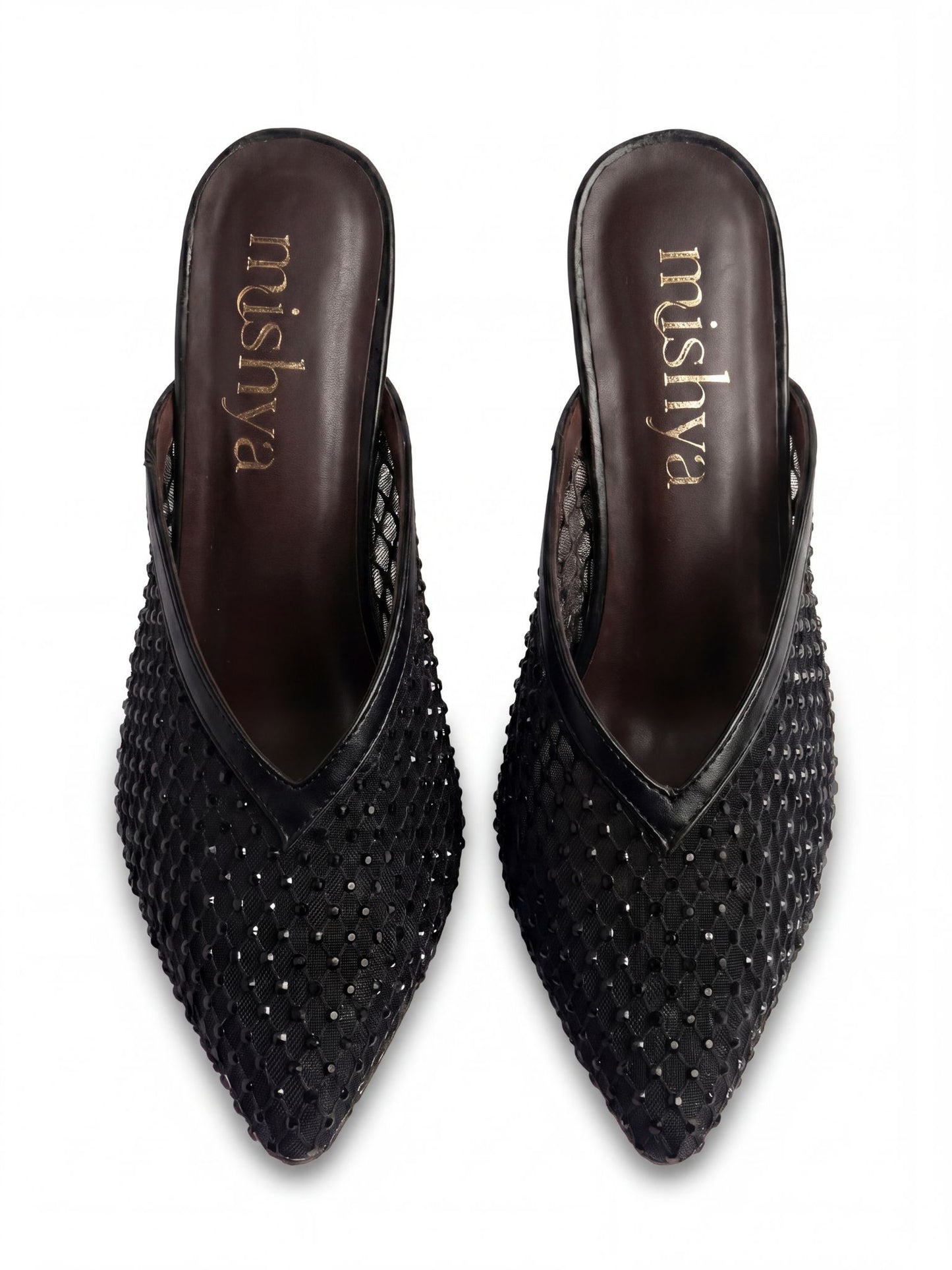 Crystal Mesh Block-Heel Mules 6cm in Black