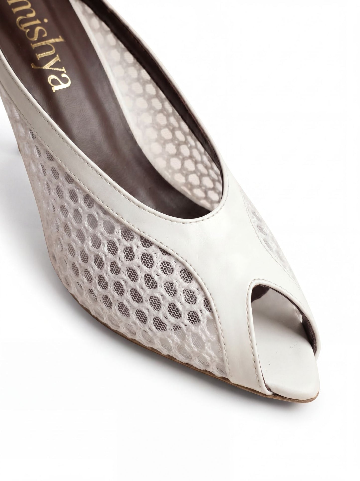 Mesh Peep-Toe Mules 7cm in White