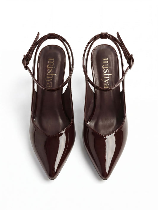 Patent Leather Ankle-Strap Pumps 7cm in Brown