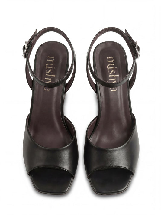 Leather Wedge Sandals 8cm in Black