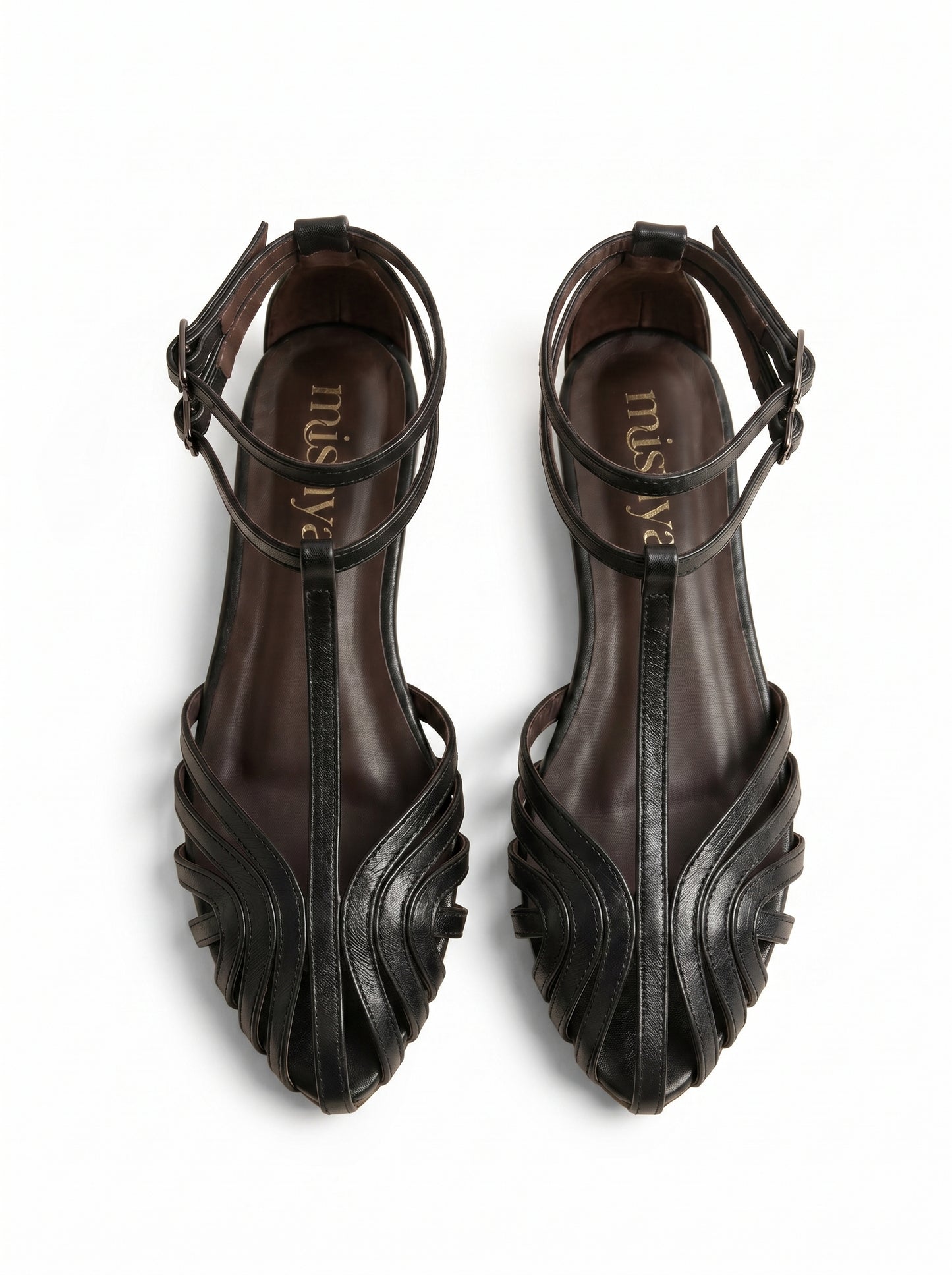 Strappy Leather Flat Sandals in Black