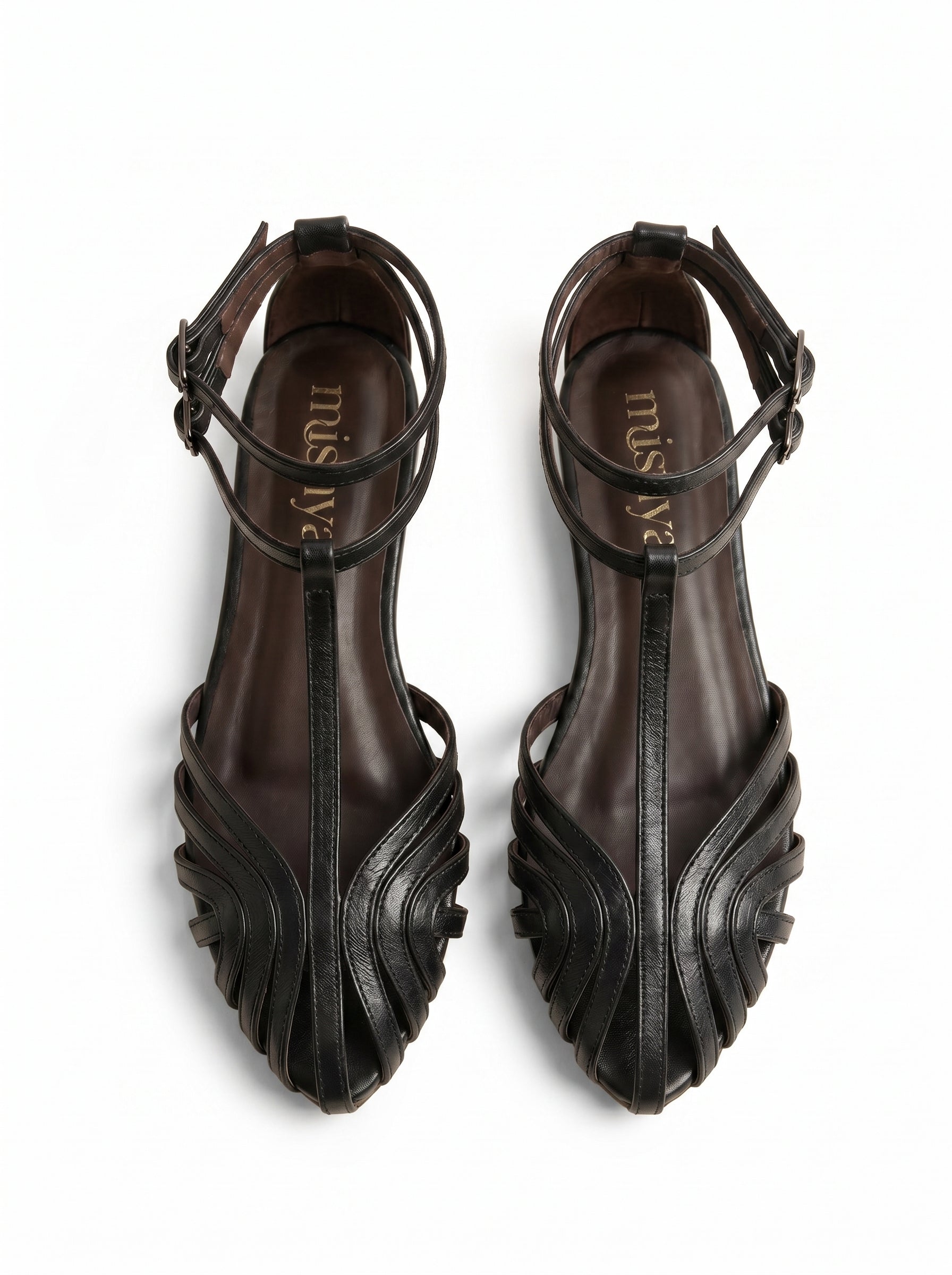 Strappy Leather Flat Sandals in Black