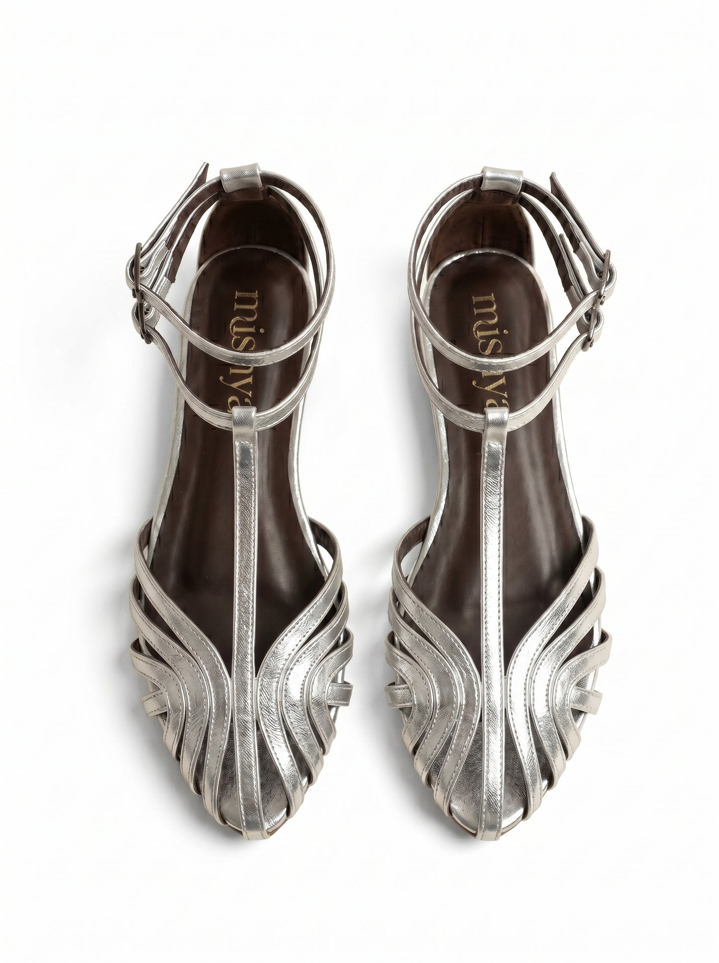 Strappy Leather Flat Sandals in Silver