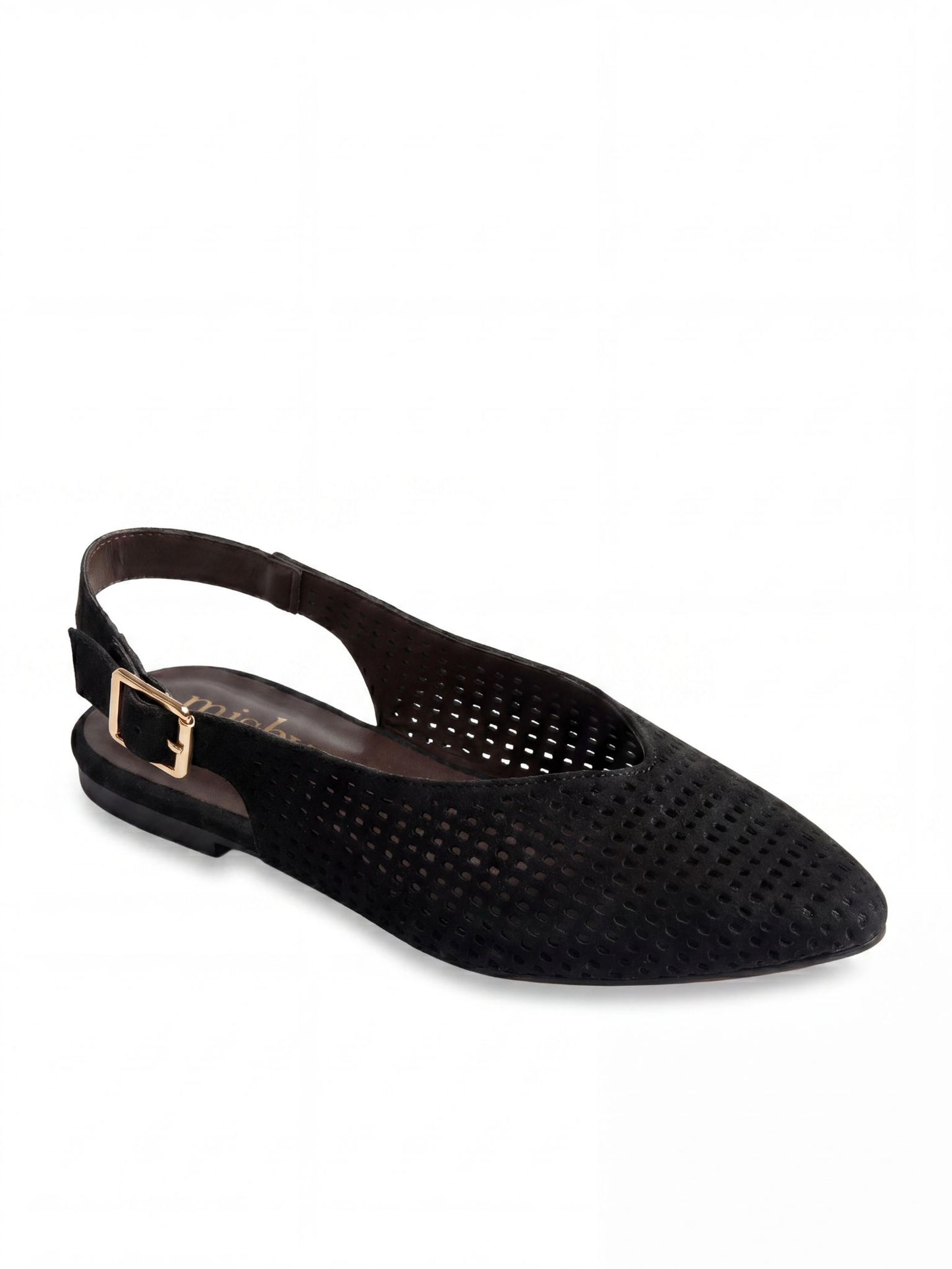 Perforated Suede Flat Slingbacks in Black