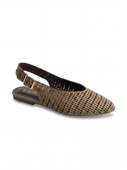 Perforated Suede Flat Slingbacks in Café