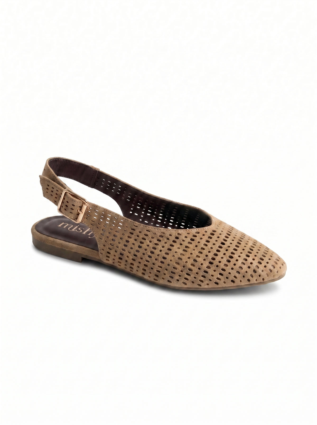 Perforated Suede Flat Slingbacks - Café
