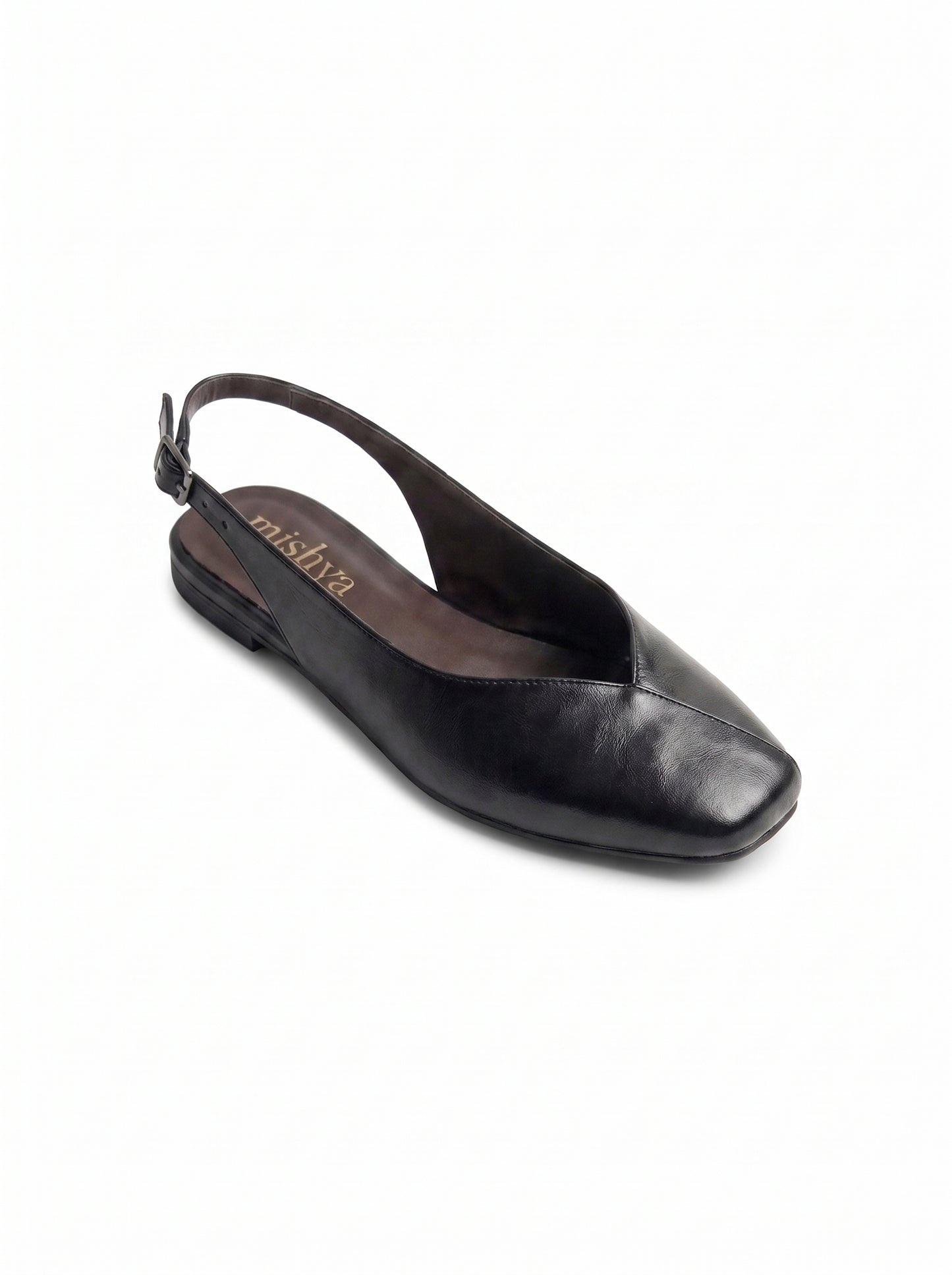 Square-Toe Flat Slingbacks in Black