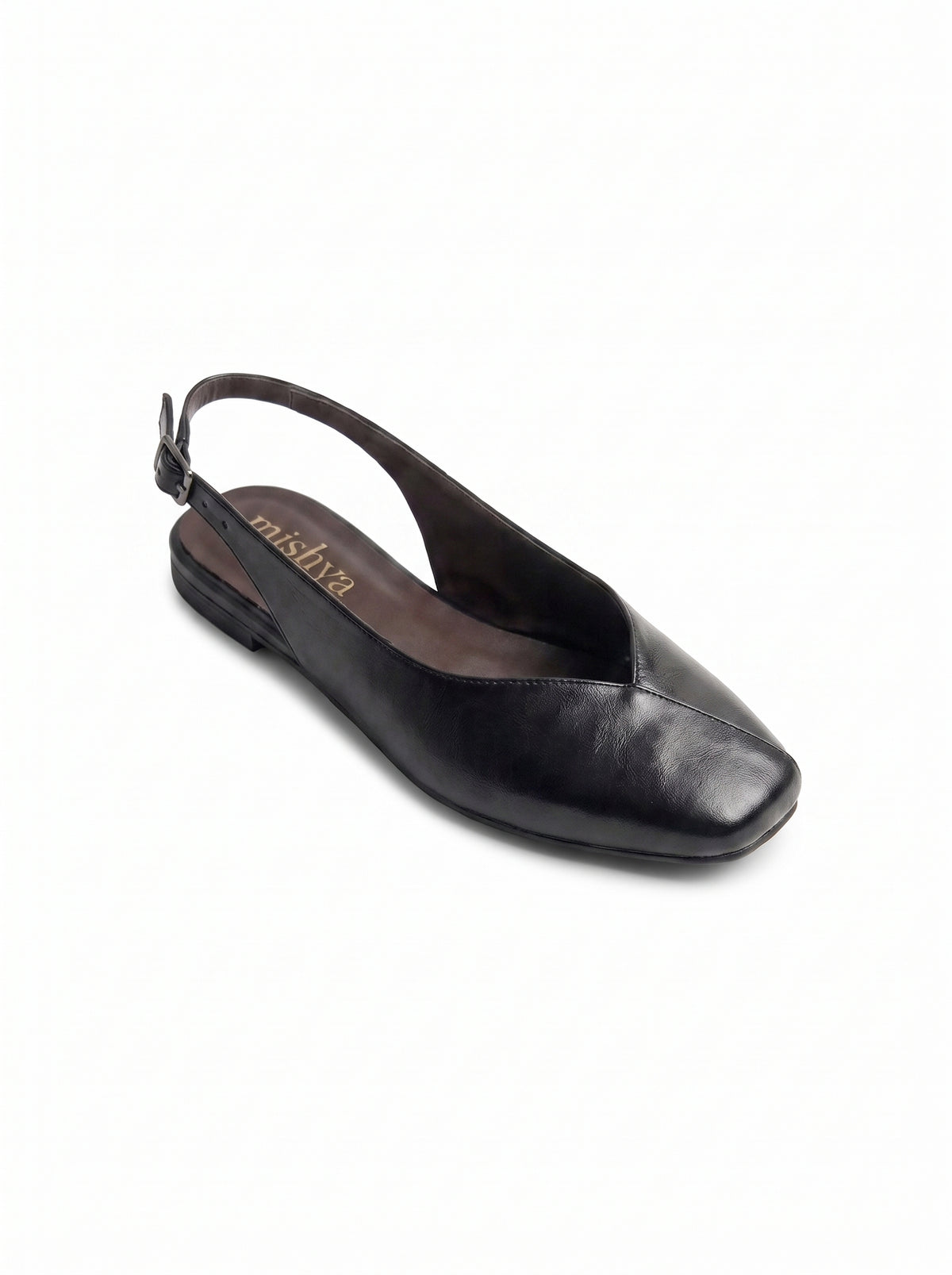 Square-Toe Flat Slingbacks in Black