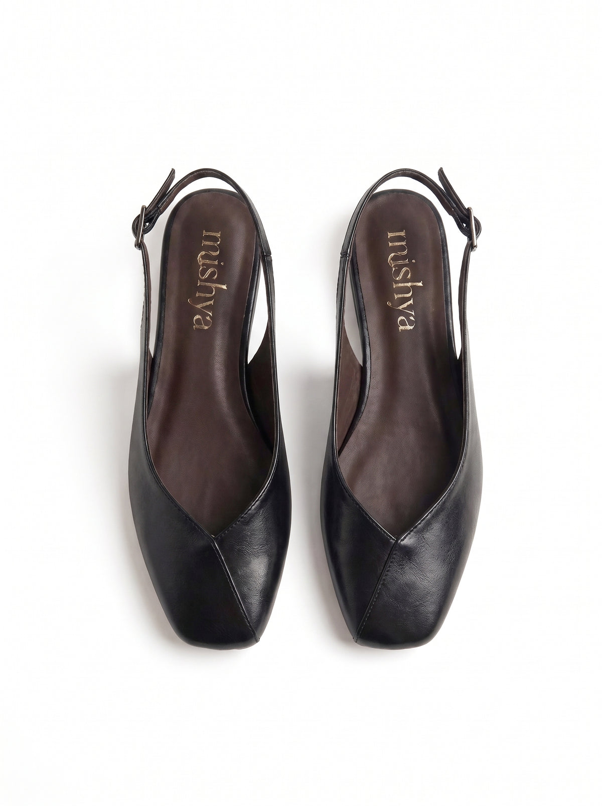 Square-Toe Flat Slingbacks in Black