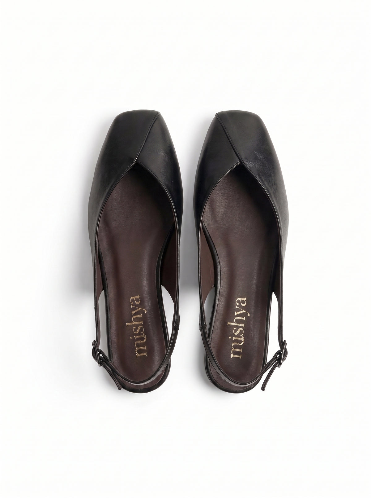 Square-Toe Flat Slingbacks in Black