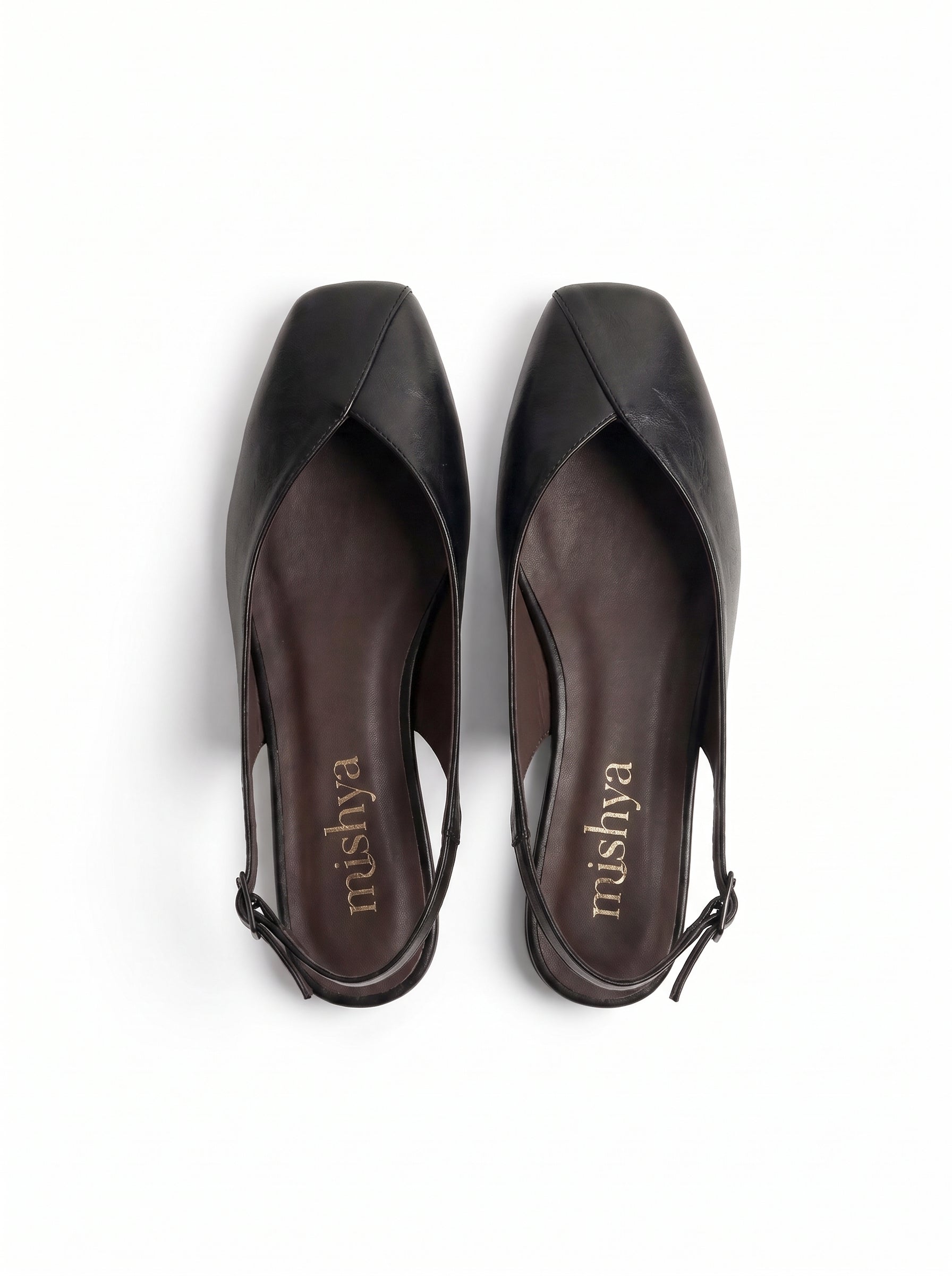 Square-Toe Flat Slingbacks in Black