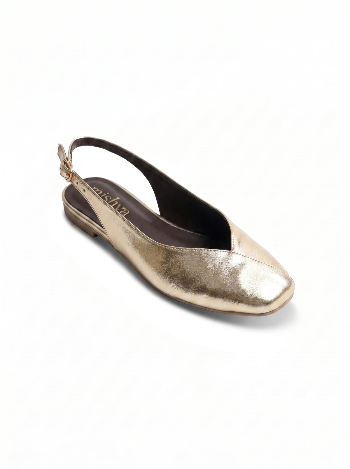 Square-Toe Flat Slingbacks in Gold