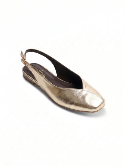 Square-Toe Flat Slingbacks in Gold