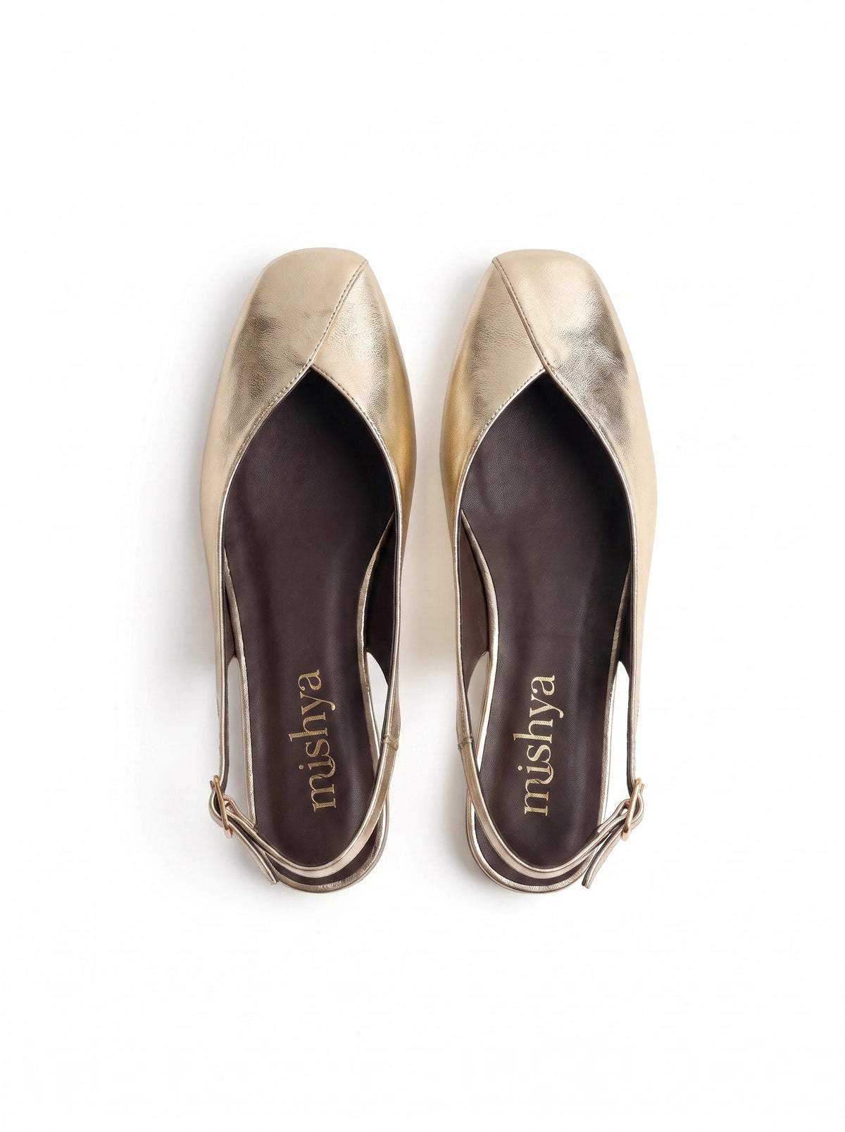 Square-Toe Flat Slingbacks in Gold