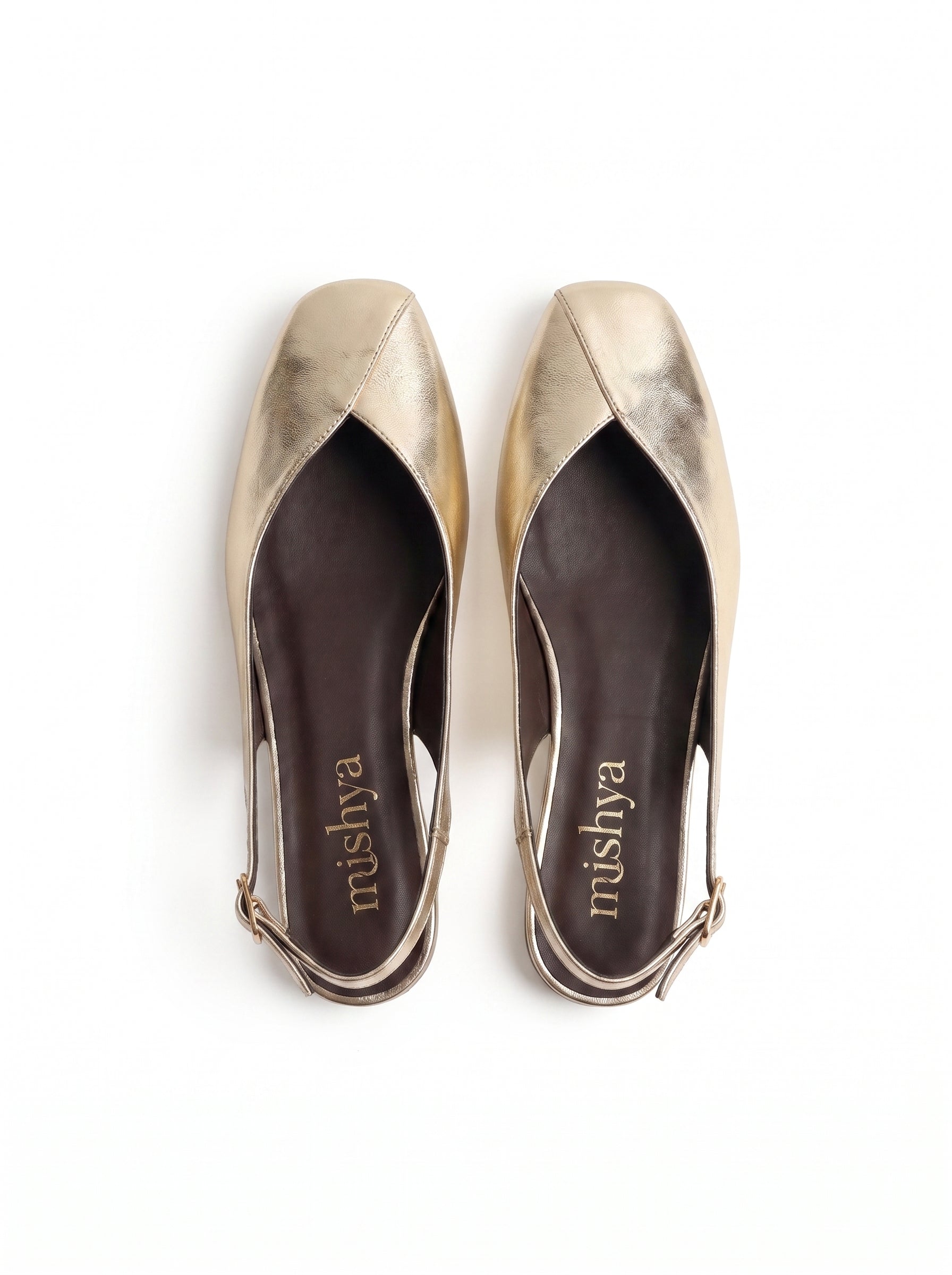 Square-Toe Flat Slingbacks in Gold