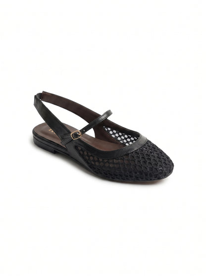 Mesh Mary Jane Slingback Flats in Black
