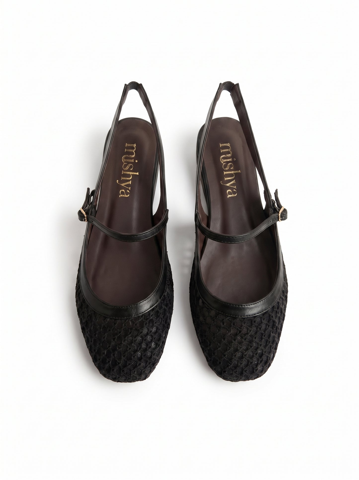 Mesh Mary Jane Slingback Flats in Black