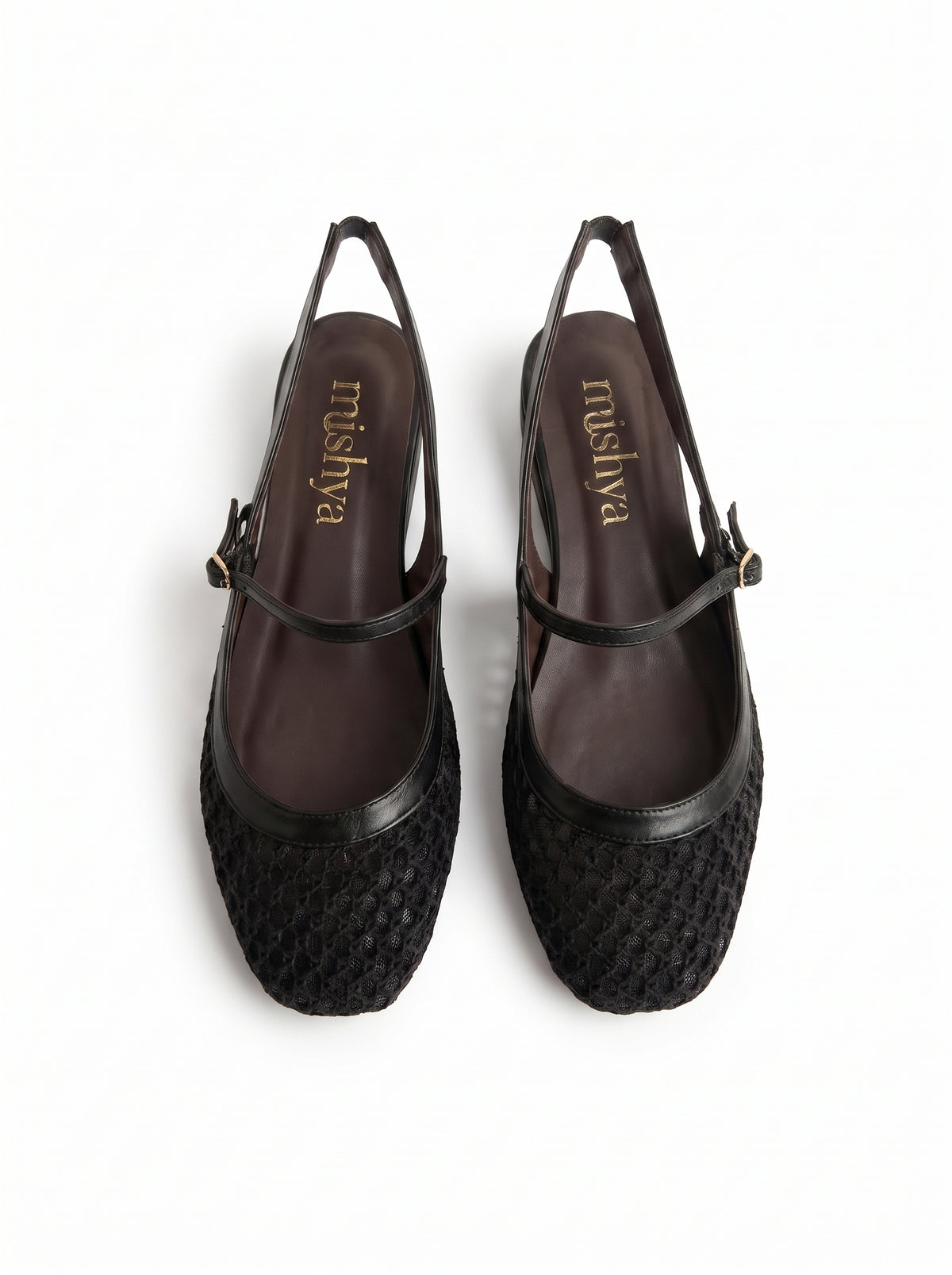 Mesh Mary Jane Slingback Flats in Black