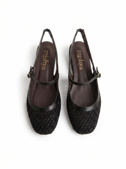 Mesh Mary Jane Slingback Flats in Black