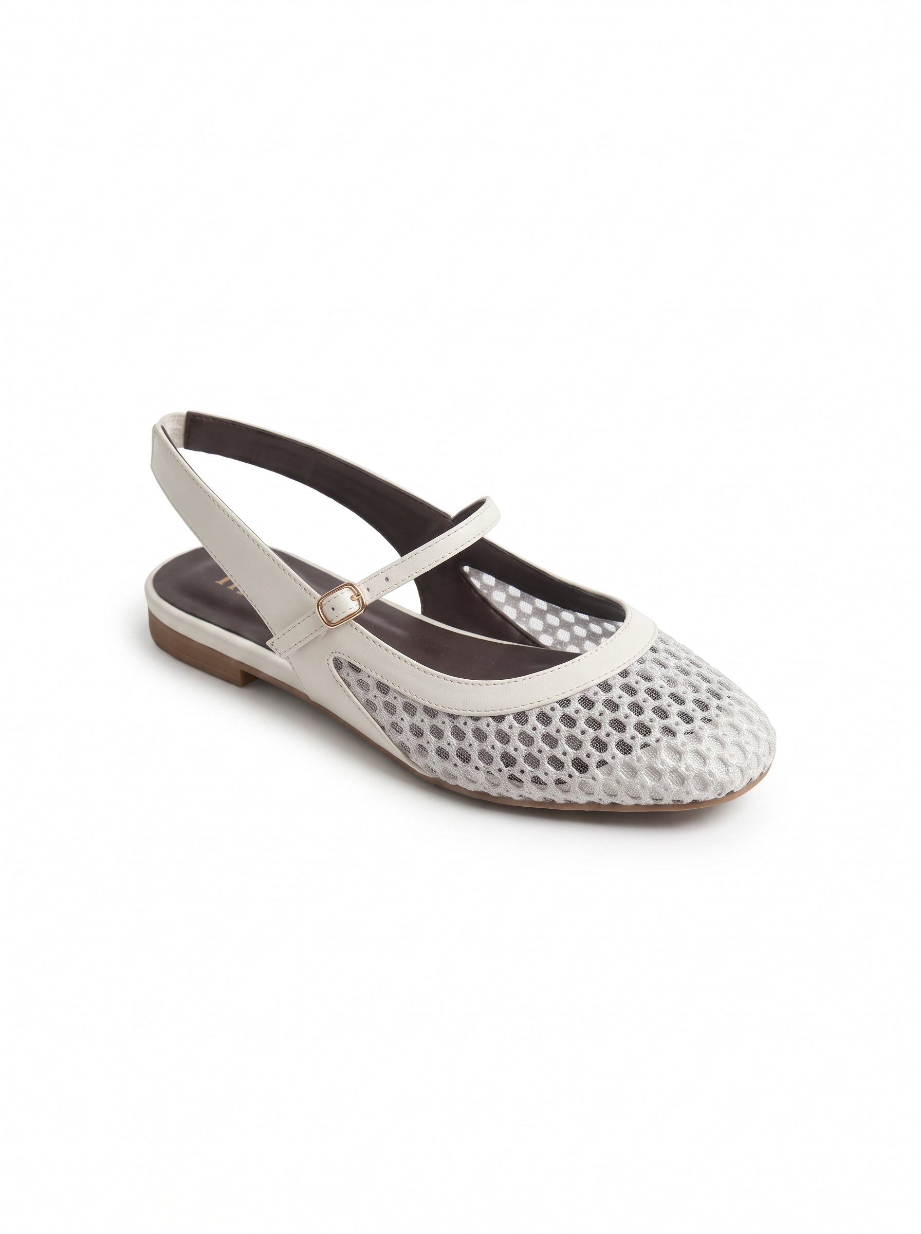 Mesh Mary Jane Slingback Flats in White