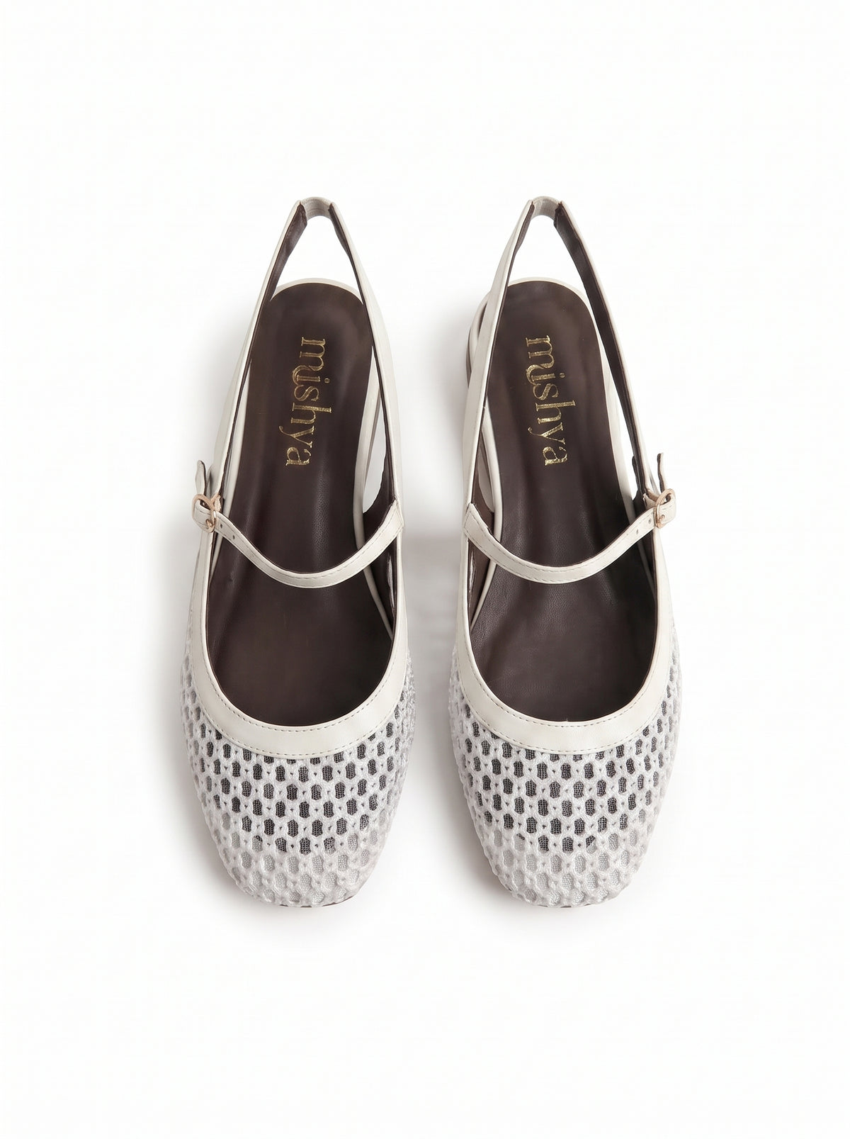 Mesh Mary Jane Slingback Flats in White