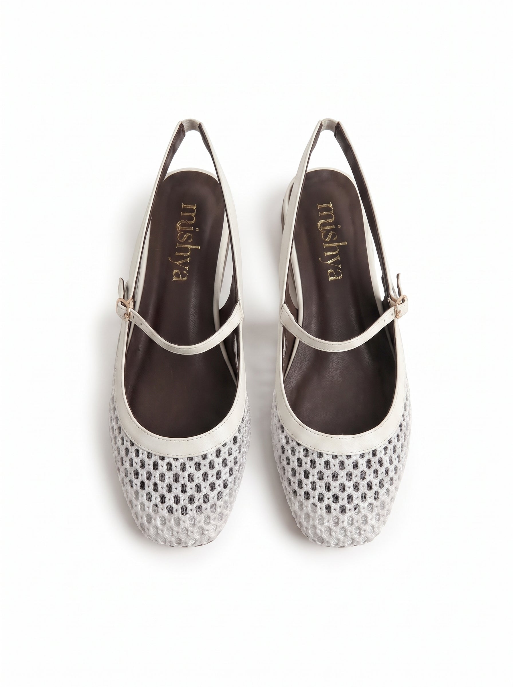 Mesh Mary Jane Slingback Flats in White
