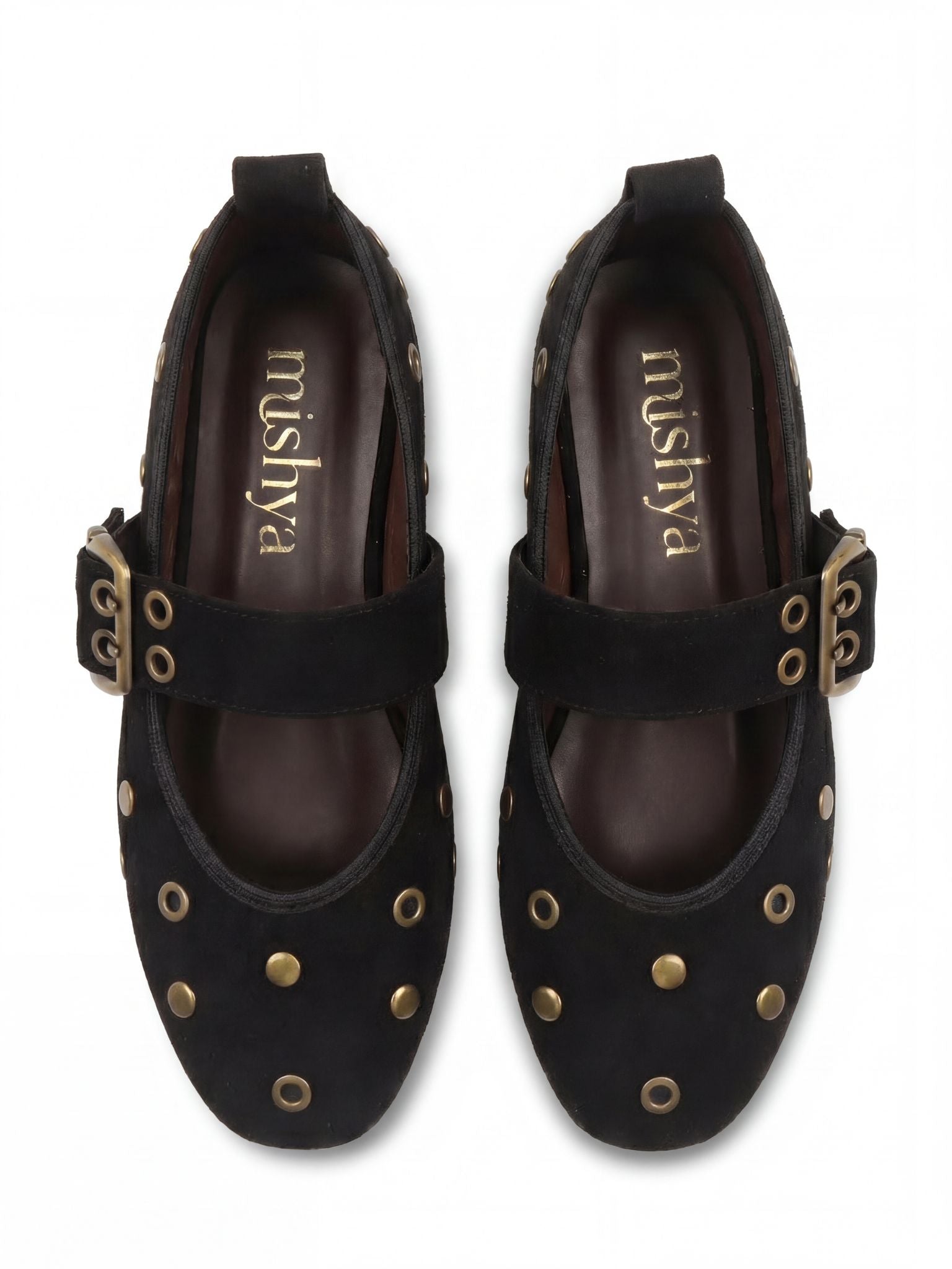 Studded Suede Mary Jane Flats in Black