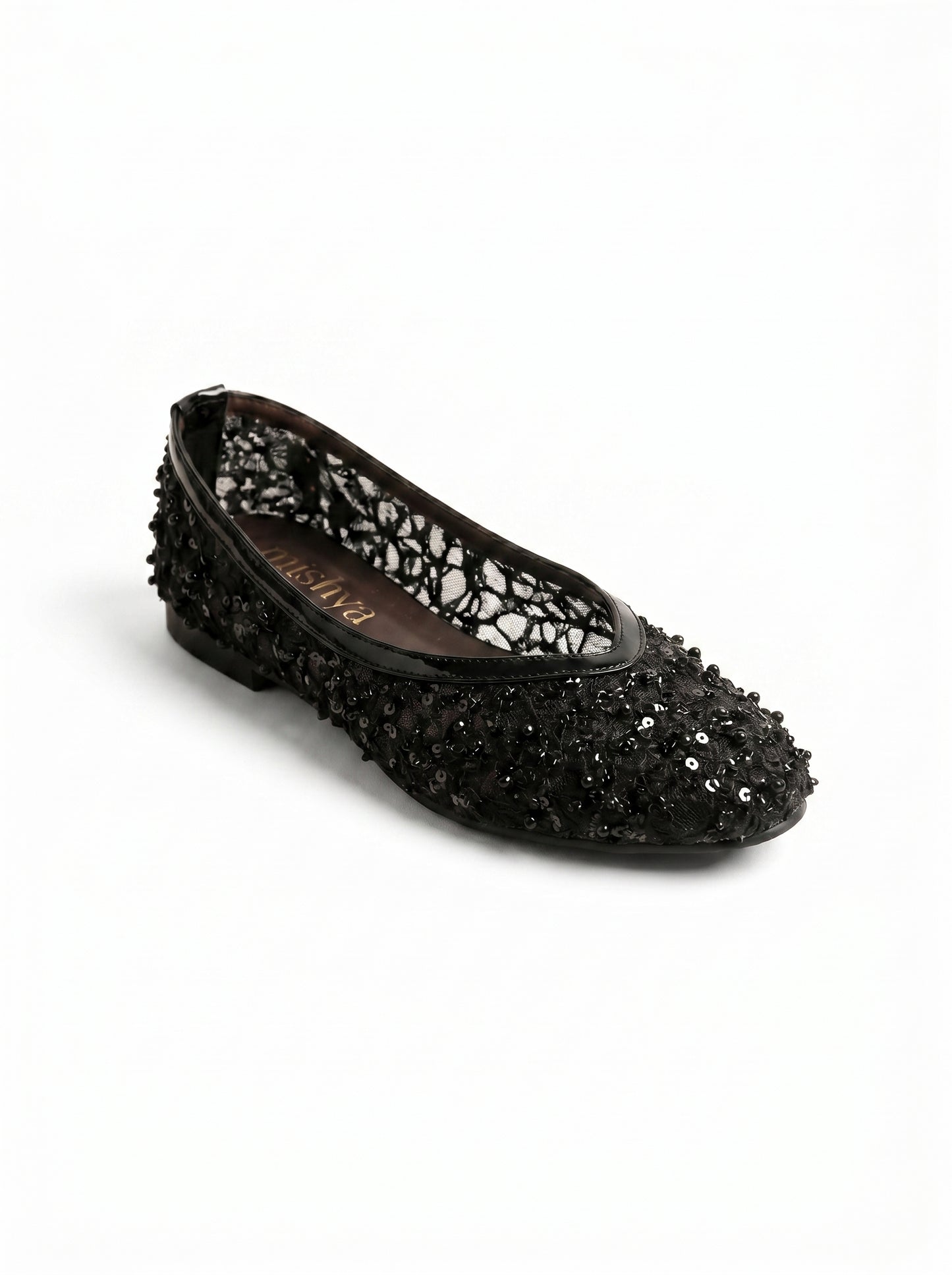 Pearl-Beaded Ballet Flats in Black