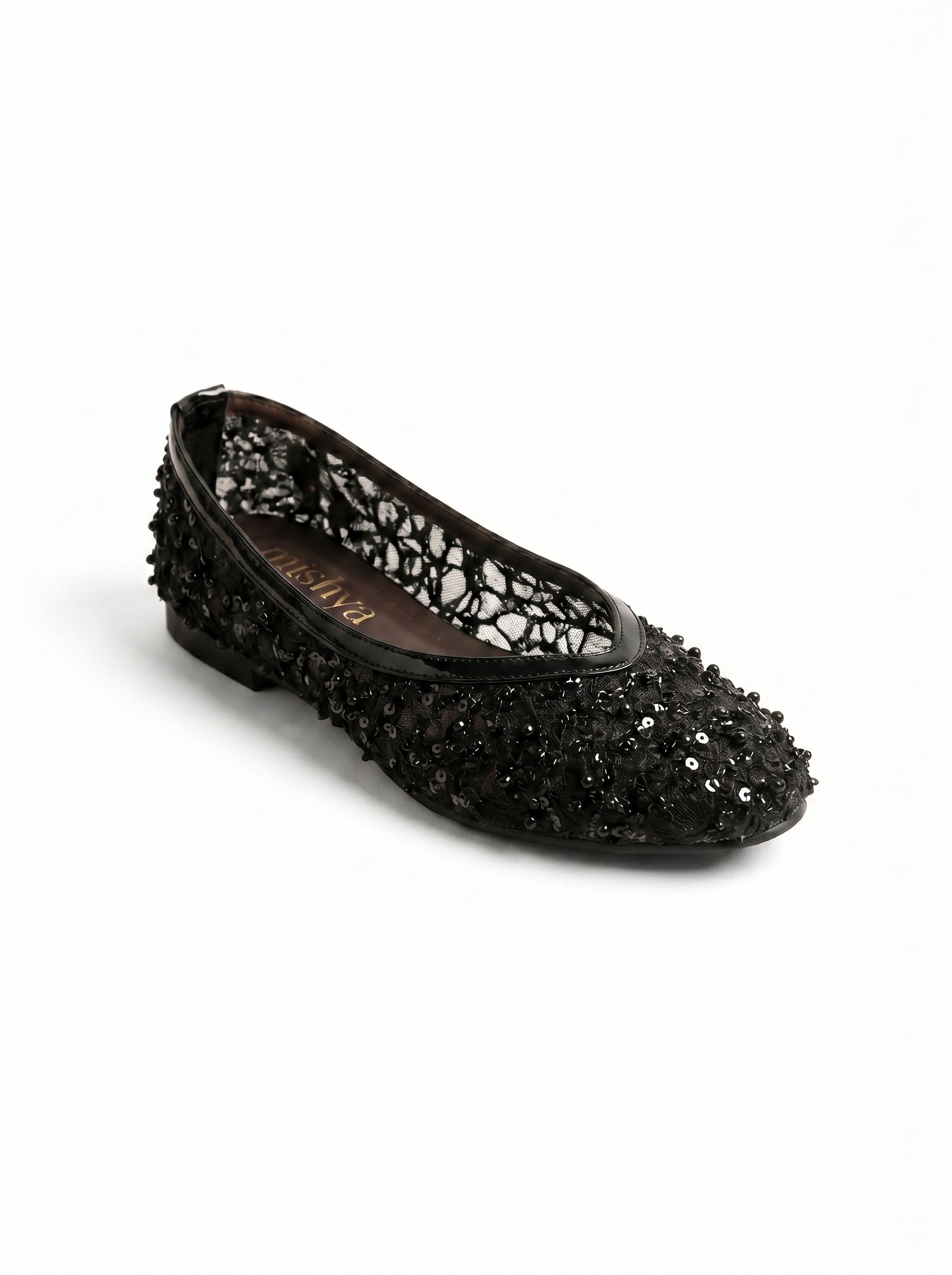 Pearl-Beaded Ballet Flats in Black