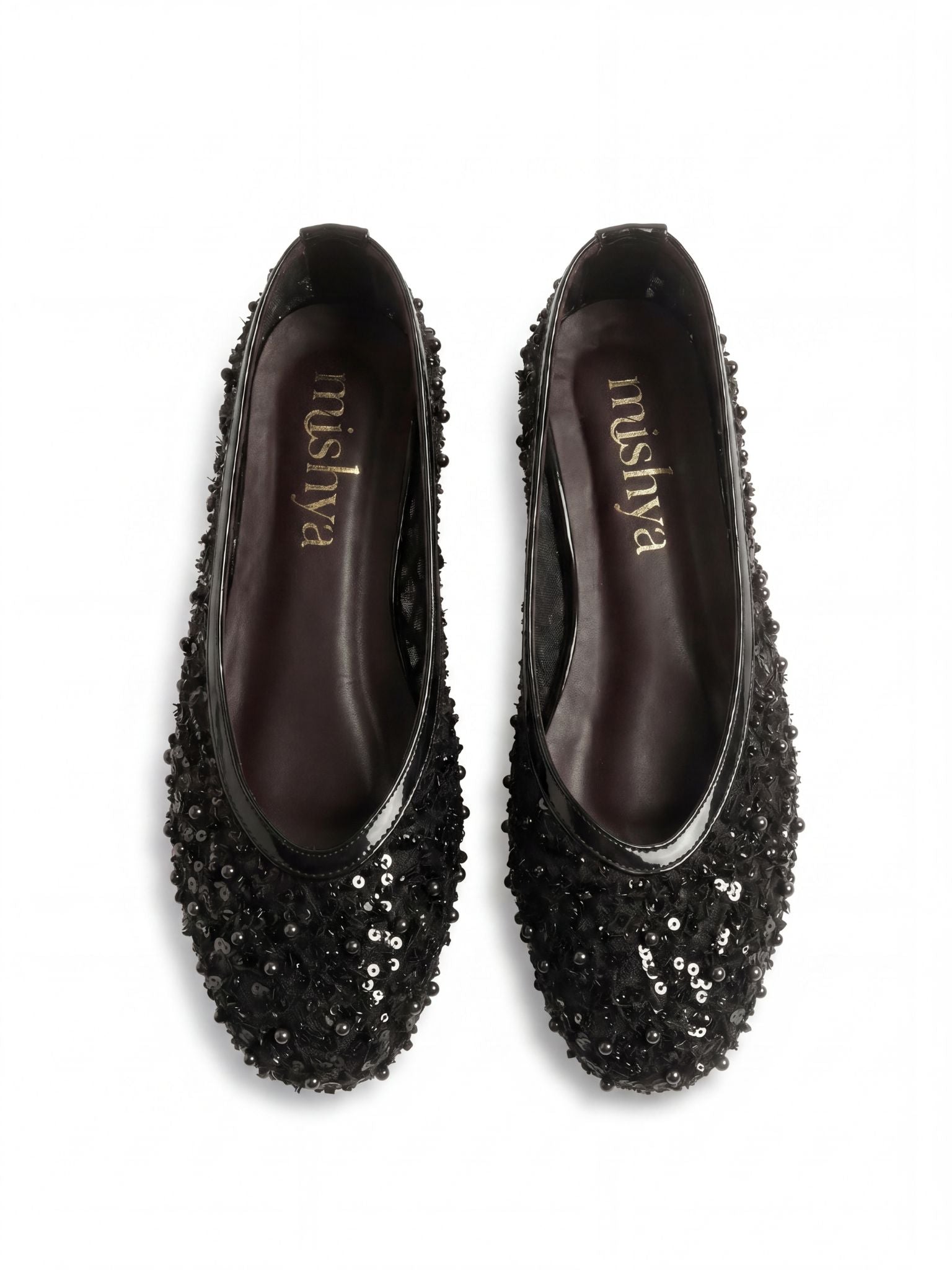 Pearl-Beaded Ballet Flats in Black