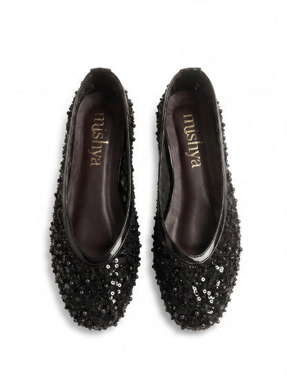 Pearl-Beaded Ballet Flats in Black