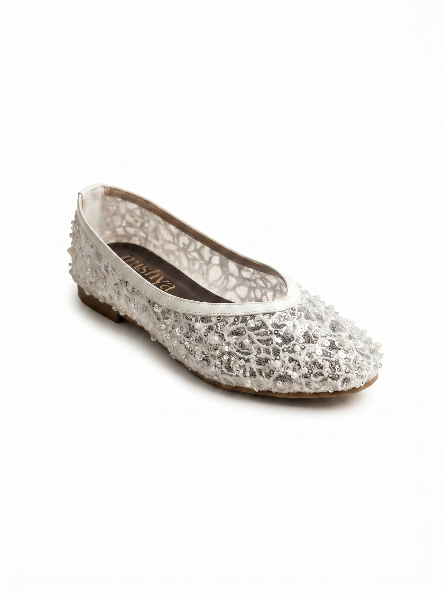 Pearl-Beaded Ballet Flats in White
