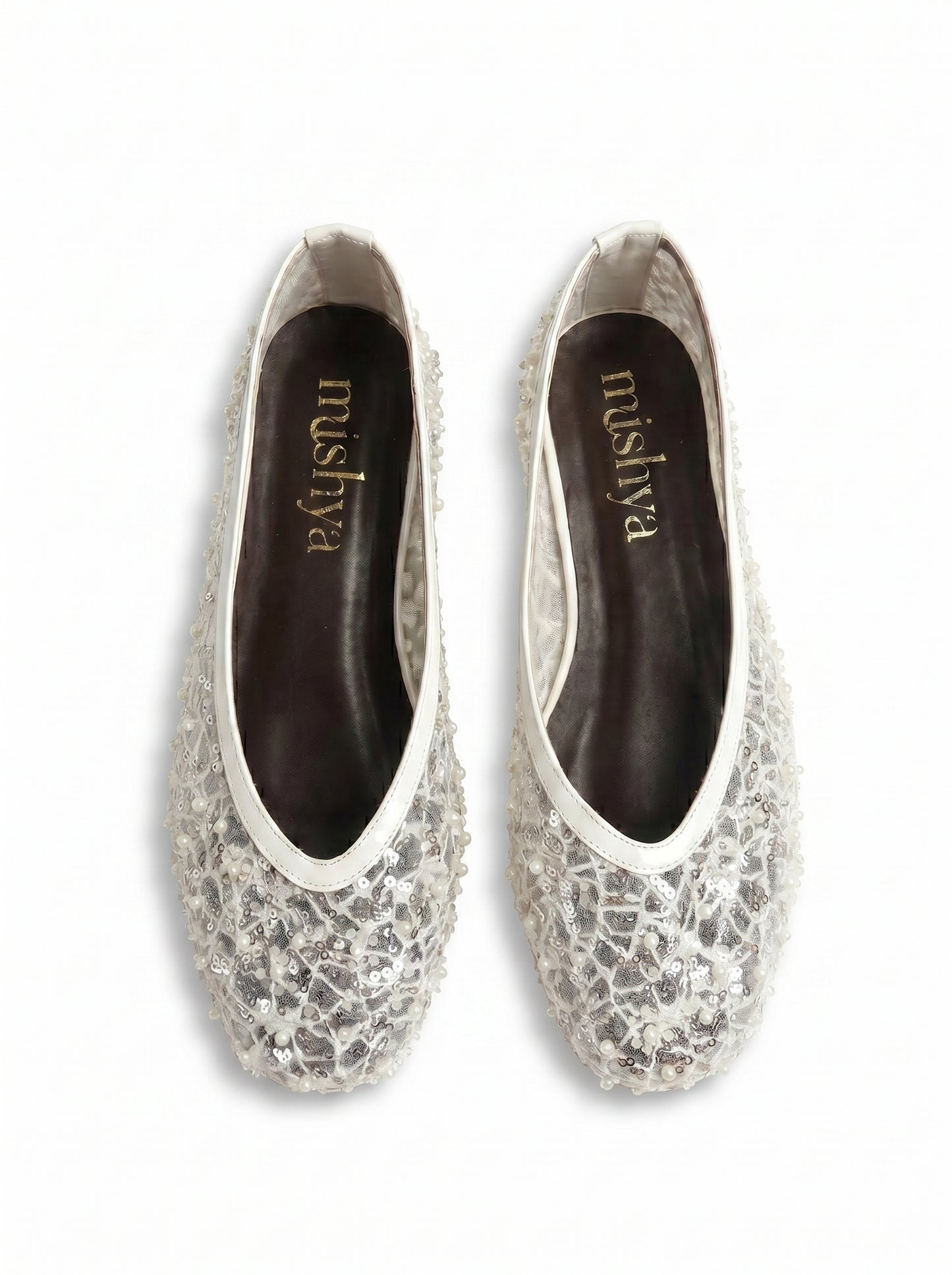 Pearl-Beaded Ballet Flats in White