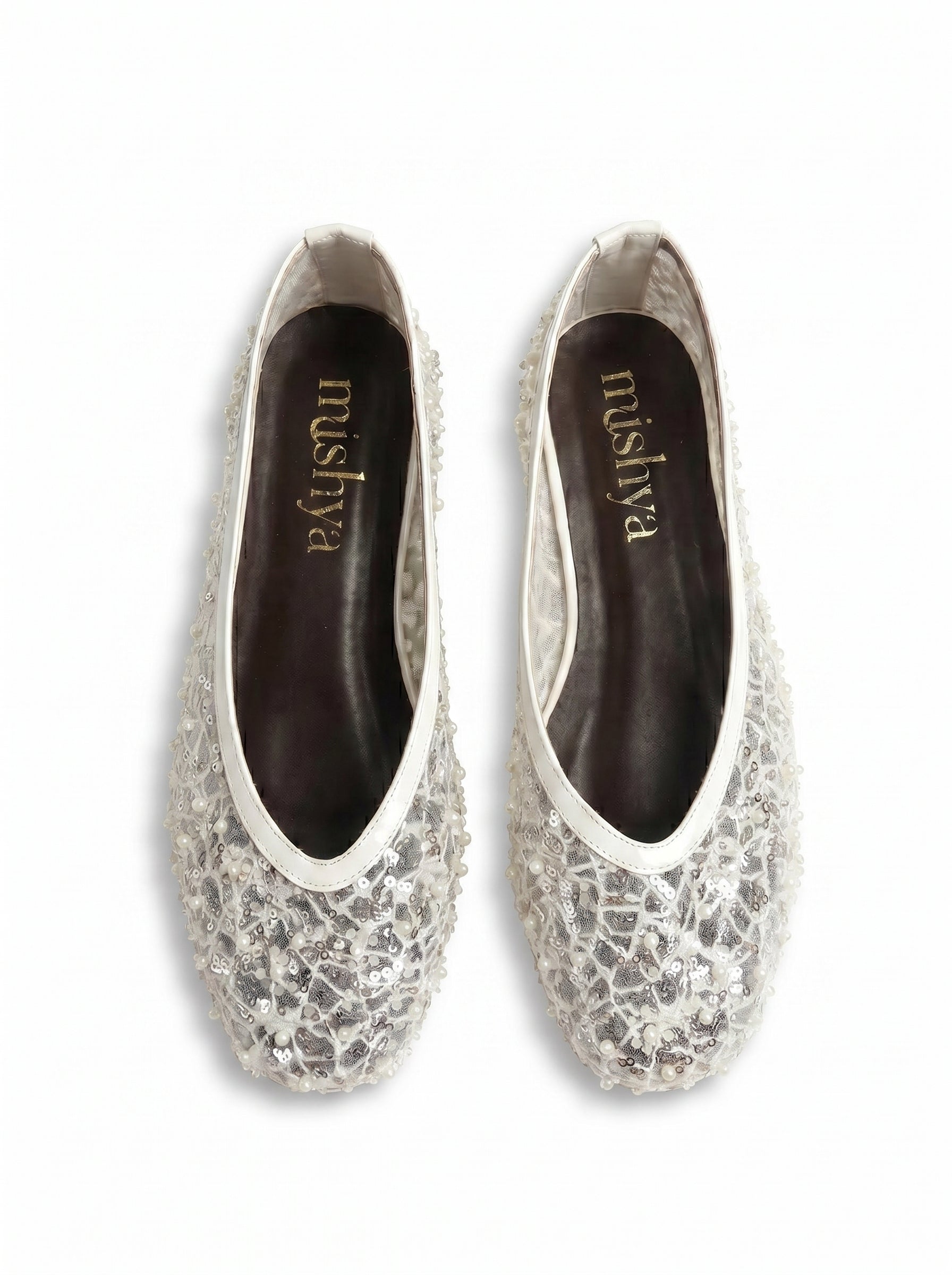 Pearl-Beaded Ballet Flats in White