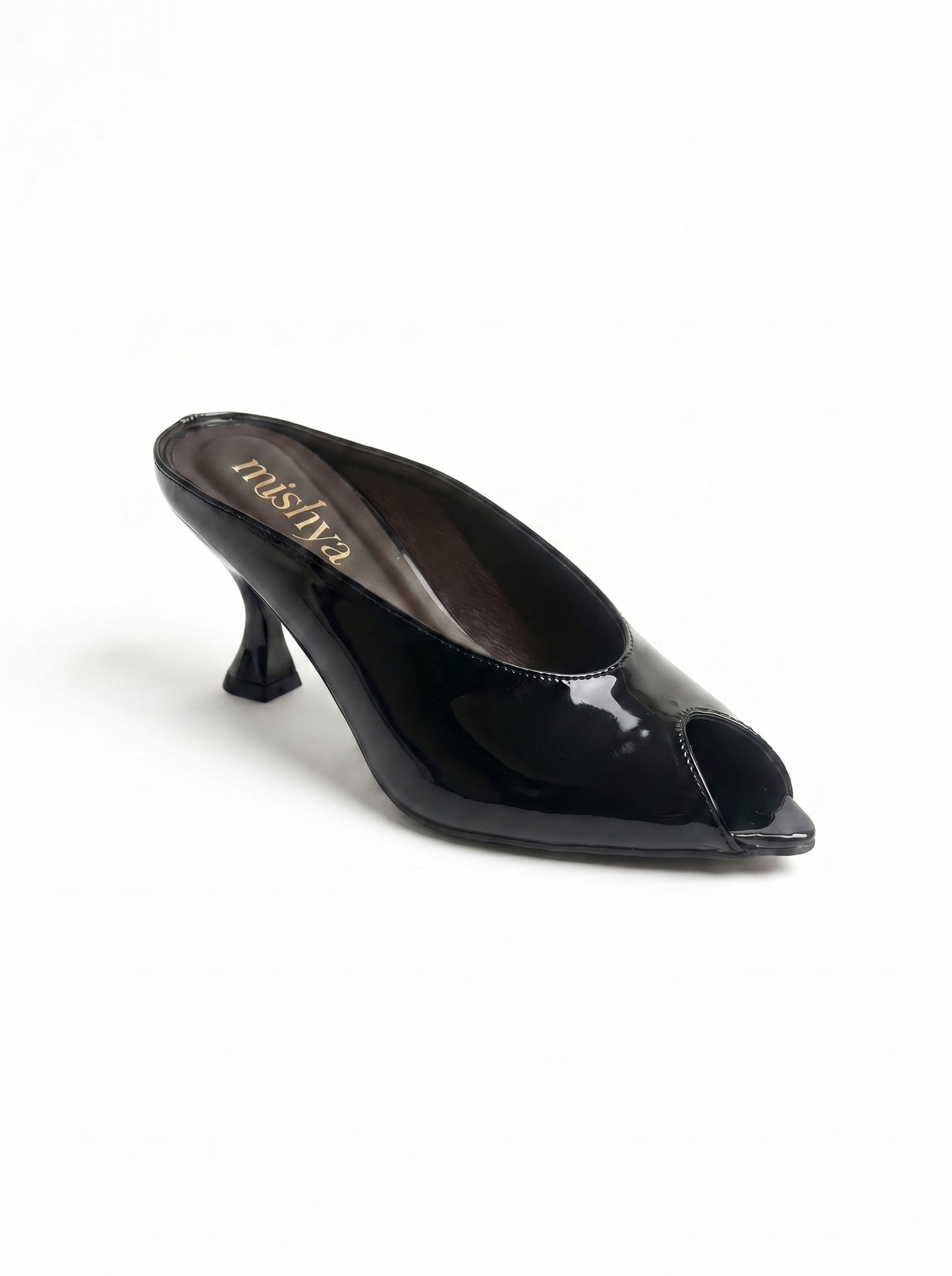 Patent Leather Peep-Toe Mules 5cm in Black