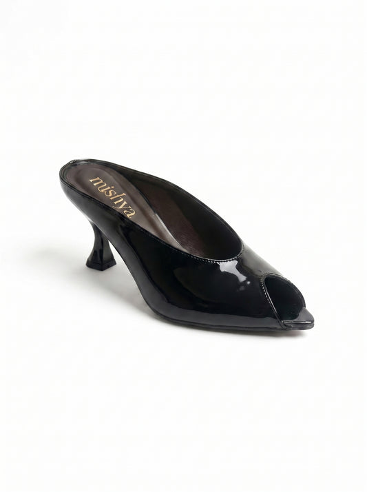 Patent Leather Peep-Toe Mules 5cm in Black
