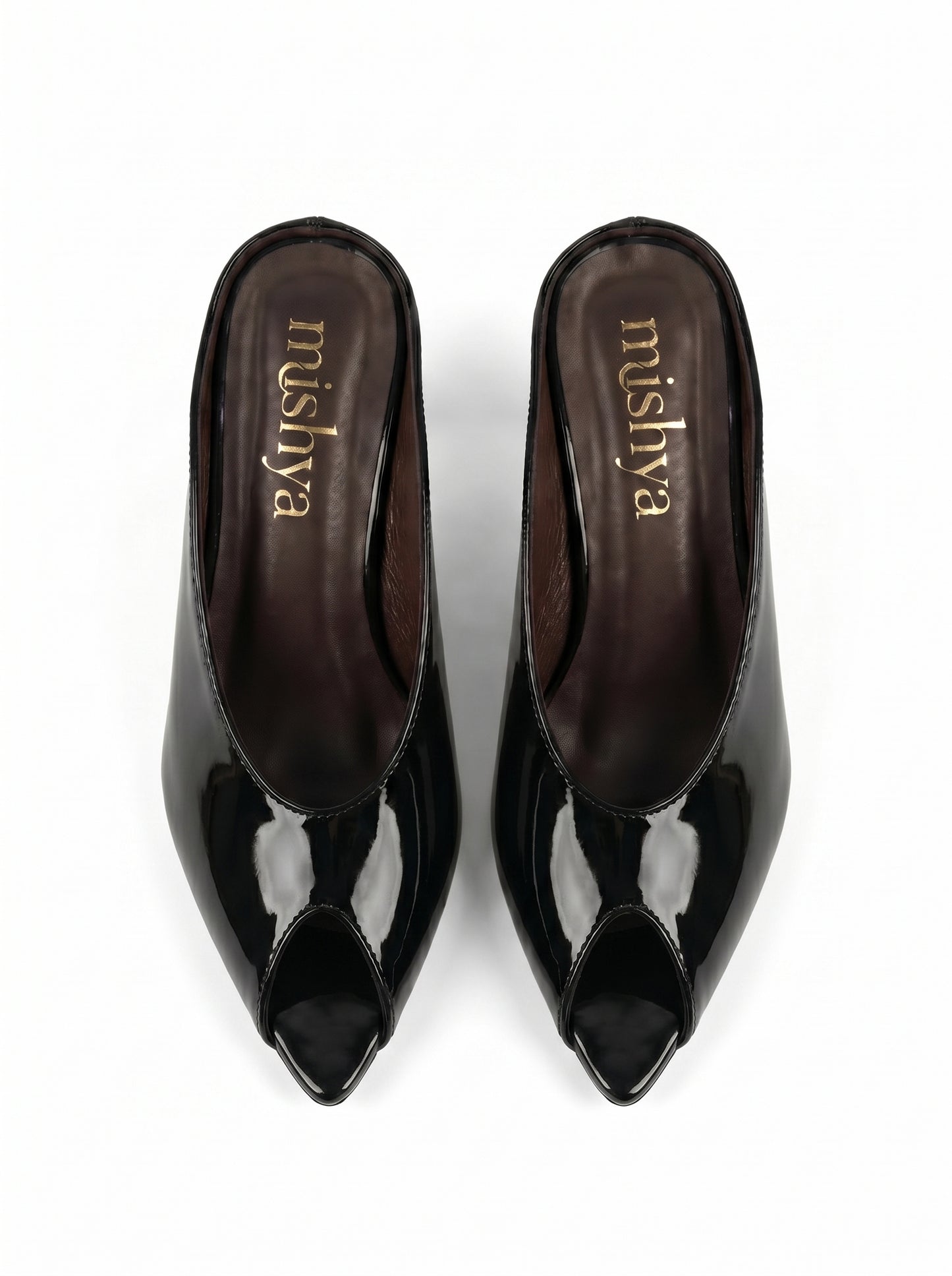 Patent Leather Peep-Toe Mules 5cm in Black
