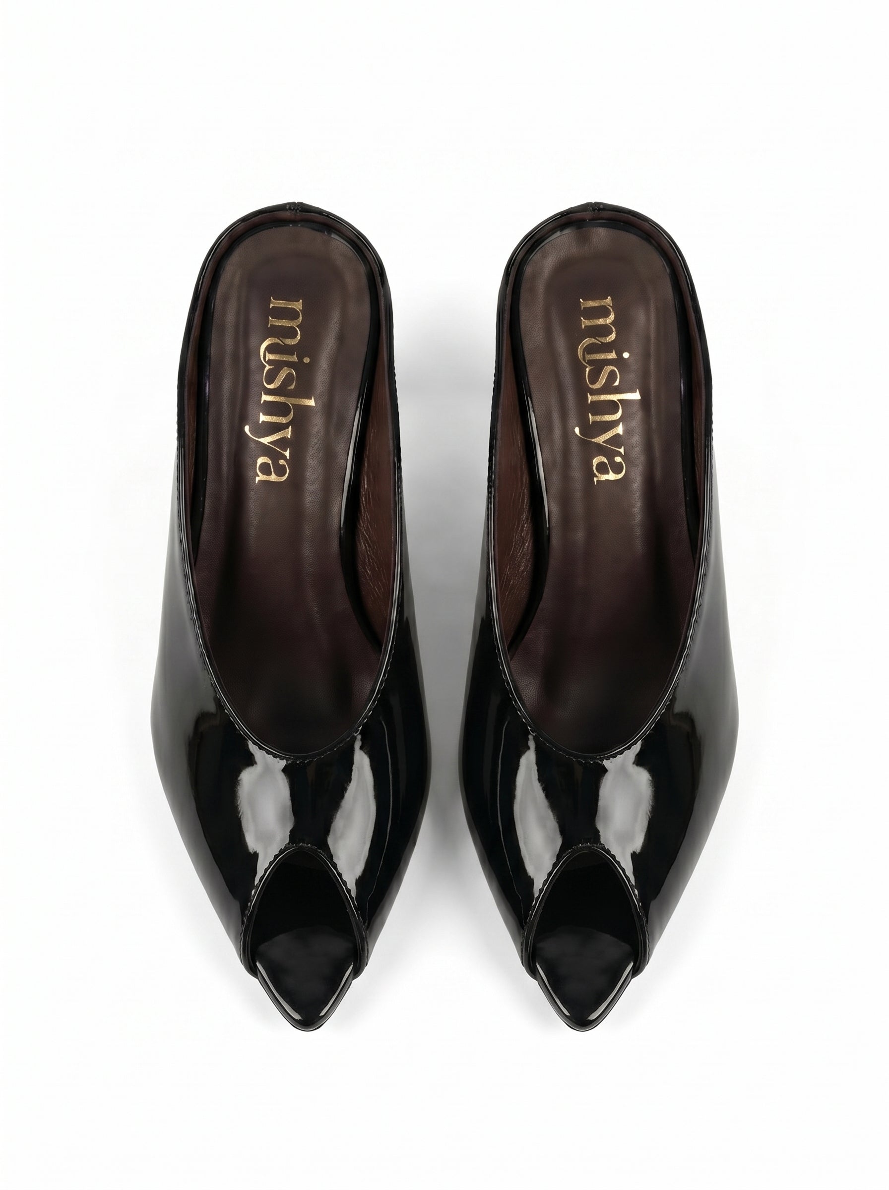 Patent Leather Peep-Toe Mules 5cm in Black