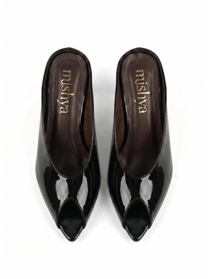 Patent Leather Peep-Toe Mules 5cm in Black