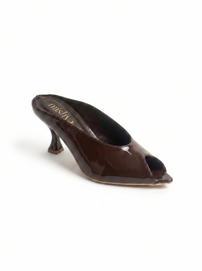 Patent Leather Peep-Toe Mules 5cm in Brown
