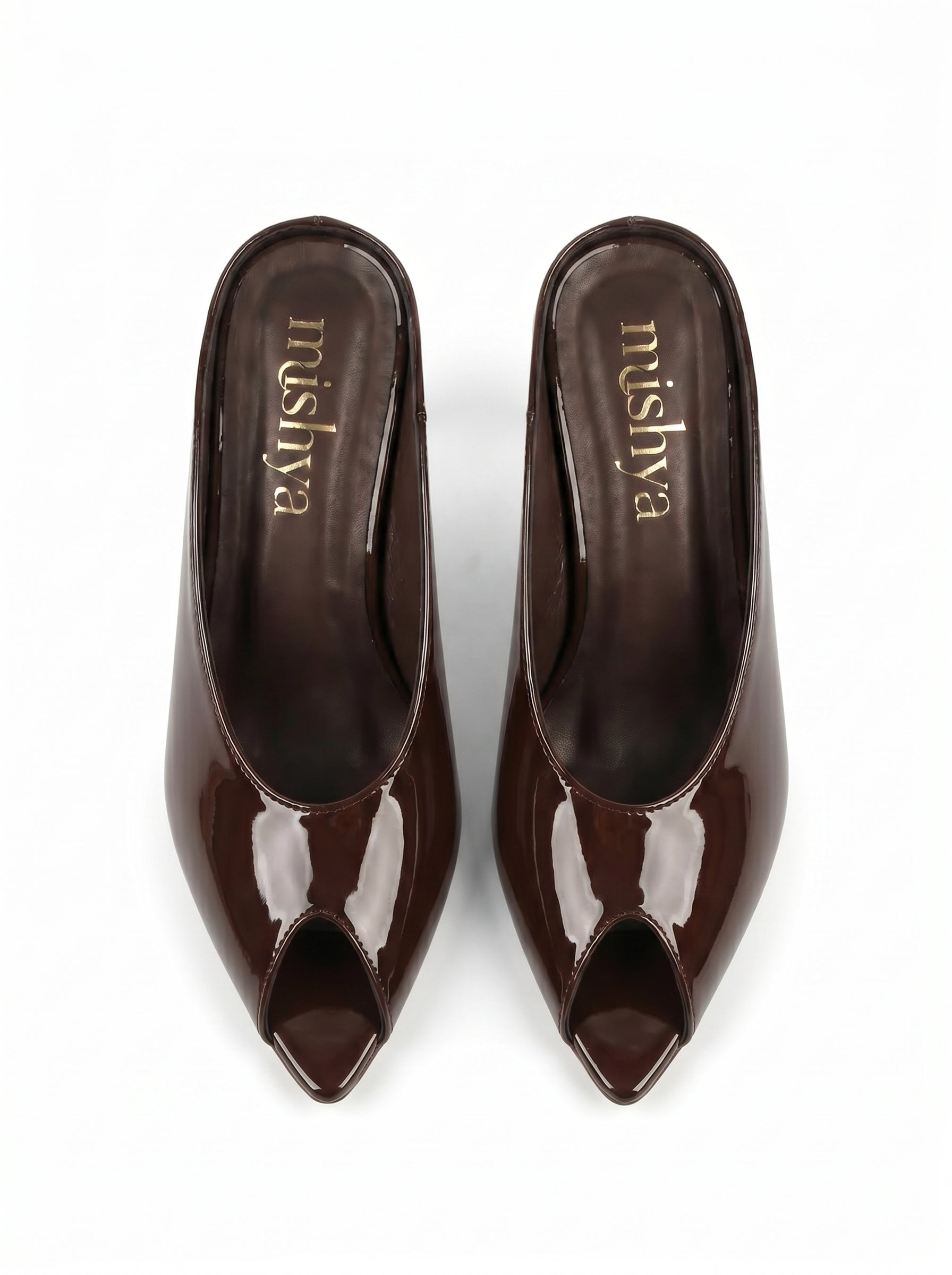 Patent Leather Peep-Toe Mules 5cm in Brown